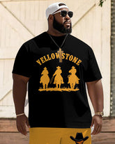 Men's Plus Size Wild West Rodeo Cowboy Short Sleeve T-Shirt Shorts Suit